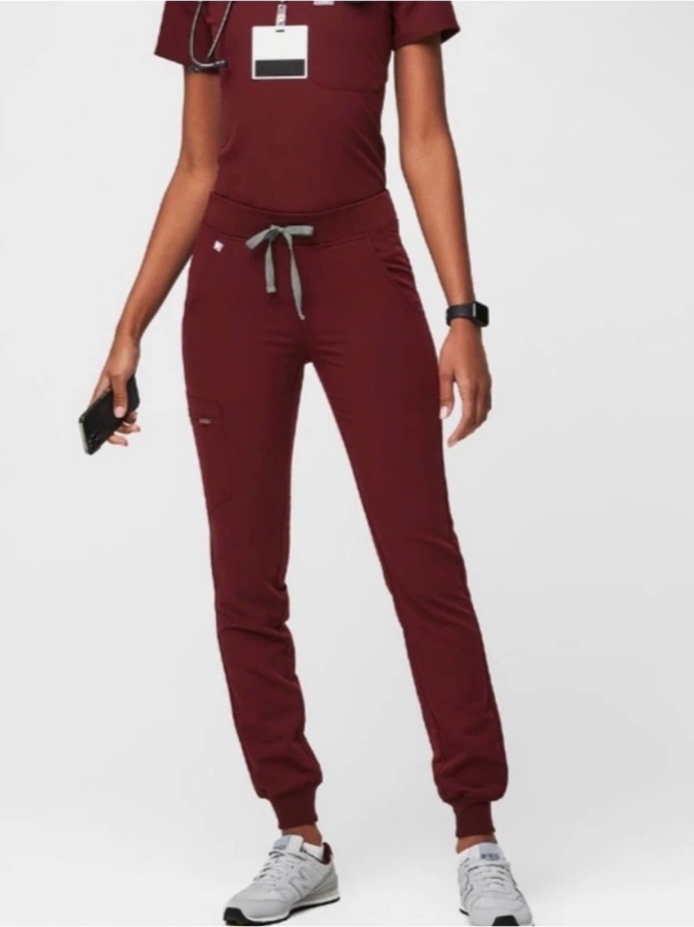 FIGS Zamora Jogger Scrub Pants Burgundy Gray Drawstring Women’s Small W18SW2005